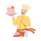 Man Pensioner Character in Toque Holding Creamy Cake on Tray Engaged in Cooking Hobby Activity on Retirement Vector