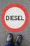 Man people Diesel driving ban road sign roadsign portrait format street not allowed zone