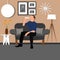 Man people drinking water from bottle sitting chair sofa living room interior