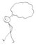 Man or Person Walking and Thinking with Empty Though Bubble, Vector Cartoon Stick Figure Illustration