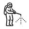 Man in personal protective equipment spraying disinfectant icon vector illustration