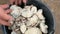 Man picking porcini mushroom and put it in basket