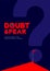 Man pictogram open the question mark door to dark room, Doubt and Fear Psychology problem concept poster and banner design