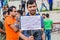 A Man with a pla-card during the protest.Protest rally organised