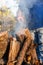 Man Placing Logs into a Fire Pit