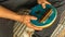 Man playing an African Kalimba. Traditional music concept