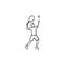 Man playing big tennis hand drawn outline doodle icon.