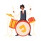 Man Playing Drums, Male Jazz Musician Character in Elegant Suit with Musical Instrument Vector Illustration