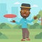 Man playing flying disc vector illustration.