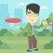 Man playing flying disc vector illustration.