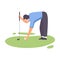 Man Playing Golf, Male Golfer Athlete Training with Golf Club on Course with Green Grass, Outdoor Sport or Hobby Vector