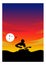 man playing guitar at sunset, vector illustration, silhouette