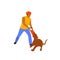Man playing with his dog tugging game isolated vector