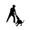 Man playing with his dog tugging game silhouette isolated vector illustration