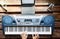 Man playing piano while taking online lessons at home