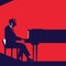 Man playing piano vector silhouette. Stylish pianist poster background cartoon illustration