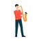 Man is playing saxophone cartoon style