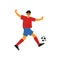 Man Playing Soccer, Male Professional Athlete Character in Sports Uniform Running with Ball, Active Healthy Lifestyle