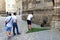 Man playing Street golf during an official tournament in Citta Alta (historic city) of Bergamo