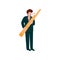 Man Playing Traditional Bassoon, Musician Playing Woodwind Instrument Vector Illustration