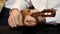 Man is playing traditional musical instrument closeup