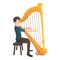 Man plays on harp icon, flat style