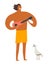 Man plays ukulele on the bech vector illustration