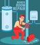 Man Plumber Repair Valve Boiler Room Illustration