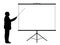 Man with pointer showing presentation on projection screen