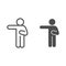 Man pointing with left arm line and solid icon. Man raise a hand pointing to the left outline style pictogram on white