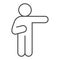 Man pointing with right arm thin line icon. Man raise a hand pointing to the right outline style pictogram on white