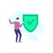 Man is pointing at the shield with checklist people character flat design vector