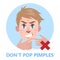 Man pop pimple on the acne face.