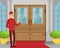 Man Porter or Doorman as Hotel Staff in Uniform Standing Near Entrance Accepting Visitors Vector Illustration