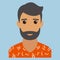 Man portrait. Beard. Modern avatar. Flat design vector illustration.