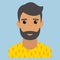 Man portrait. Beard. Modern avatar. Flat design vector illustration.