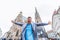 man portrait in front of vienna cathedral church spring season