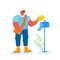 Man Postman with Bag on Shoulder Putting Letter in Mail Box Isolated. Faceless Male Character Post Office