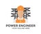 A man power engineer in helmet inspects power line logo design. Person Profile, Avatar Symbol, Male people icon.