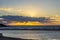 A man that practice kitesurf during in a sunset in tarifa, Spain