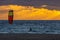 A man that practice kitesurf during in a sunset in tarifa, Spain