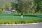 A man practices on the putting green at the historic Shawnee Inn, in the Pocono Mountains