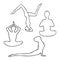 Man practices yoga in lotus position, cobra, balance hand drawn in doodle style. , scandinavian, monochrome. set of elements for