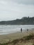 man practicing beach fishing