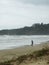 man practicing beach fishing