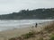 man practicing beach fishing