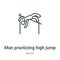Man practicing high jump outline vector icon. Thin line black man practicing high jump icon, flat vector simple element