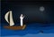 Man praying on sailboat ocean background illustrator.