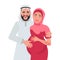 A man and a pregnant woman of Arab nationality and rejoice. Family relation. Romantic feelings and love. Vector illustration