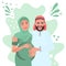 A man and a pregnant woman Muslims embrace and rejoice. Family relation. Romantic feelings and love. Vector illustration